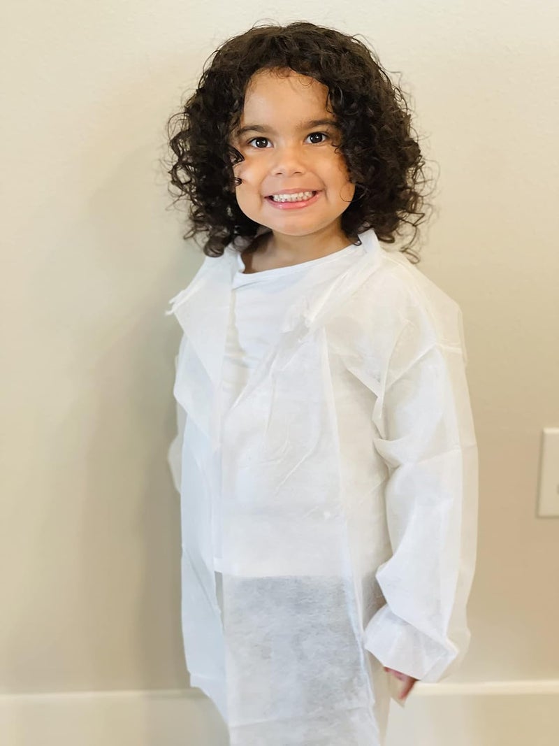 Mr Disposable Disposable Children's Lab Coats, White, No Snaps, Elastic Wrist, Single Collar, Size SMALL (5/6) Pack of 10 - Image 2